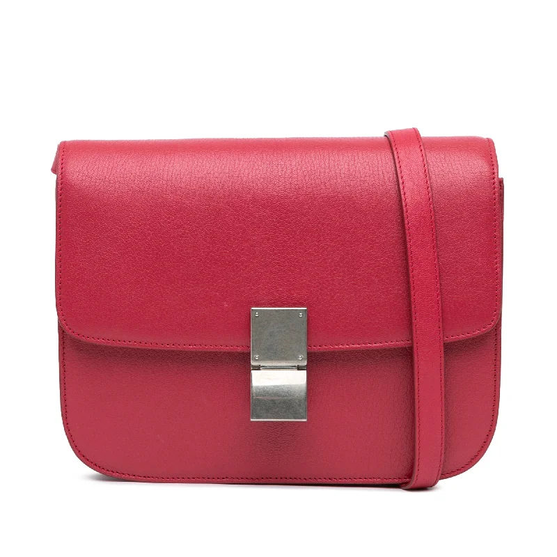 Red Celine Small Calfskin Classic Box Crossbody Bag