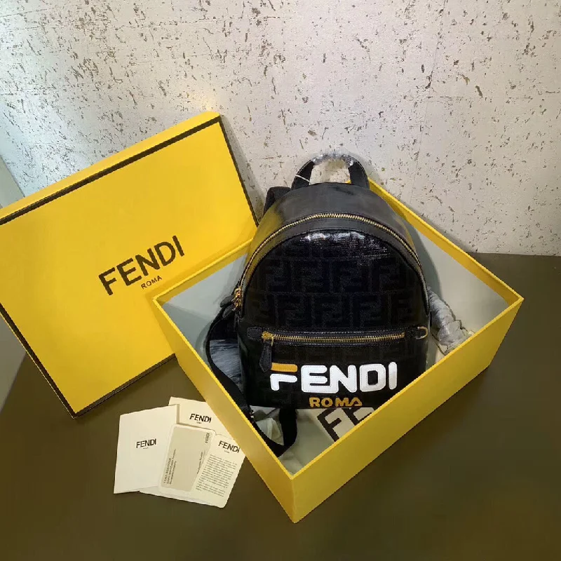 Fendi Black Glazed Fabric Mini Backpack