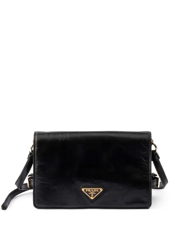 Prada Women Glossy Leather Shoulder Bag