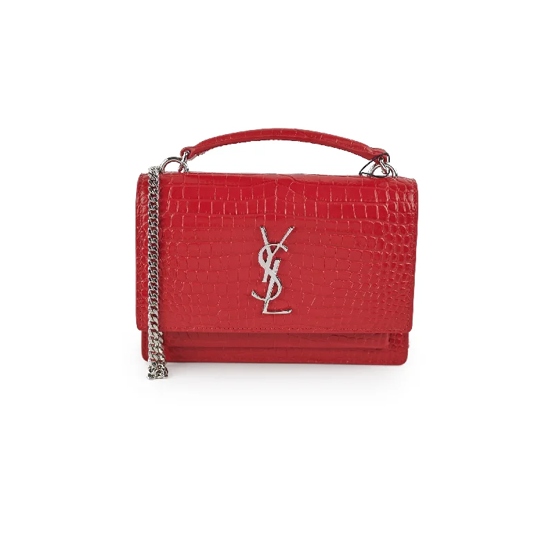 Saint Laurent Sunset On Chain Mini Croc Embossed Red