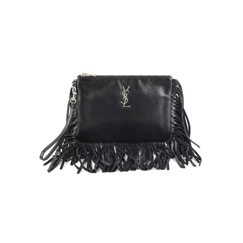 Saint Laurent Fringe Wristlet Pouch Black