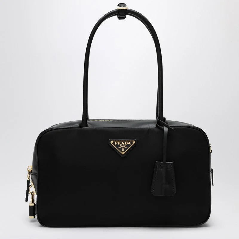 Prada Black Medium Top-Handle In Re-Nylon And Leather Women