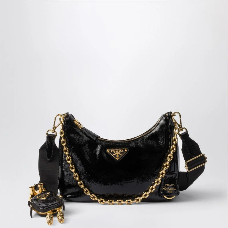 Prada Prada Re-Edition 2005 Black Patent Naplak Bag Women