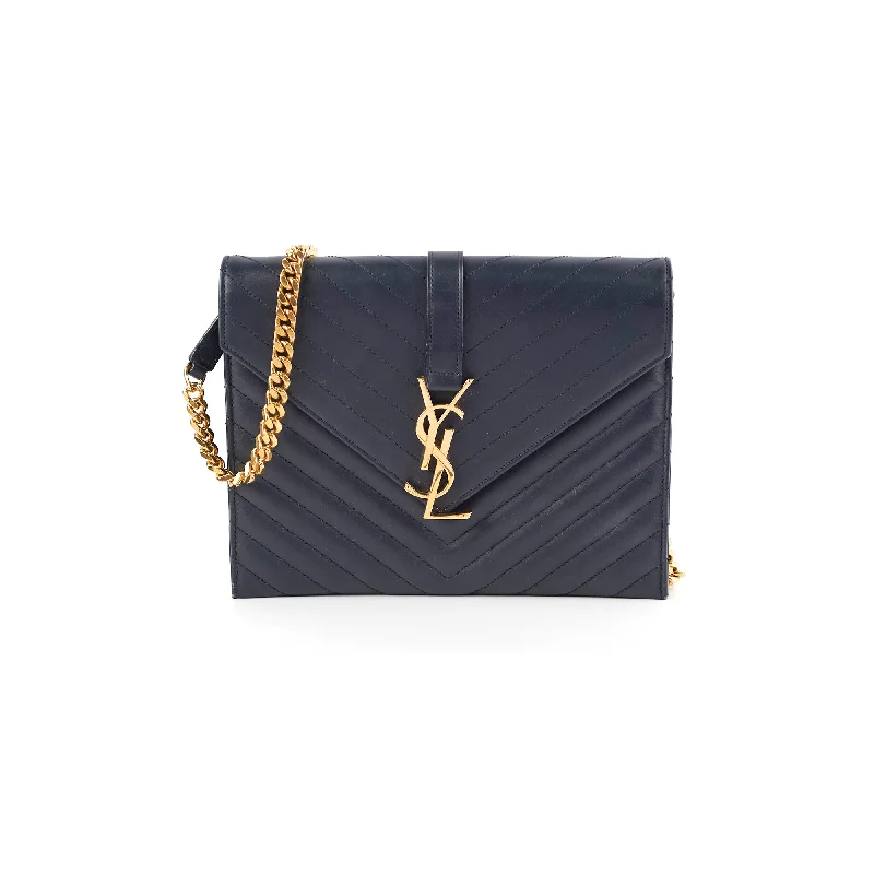 Saint Laurent Clutch with Detachable Chain Navy