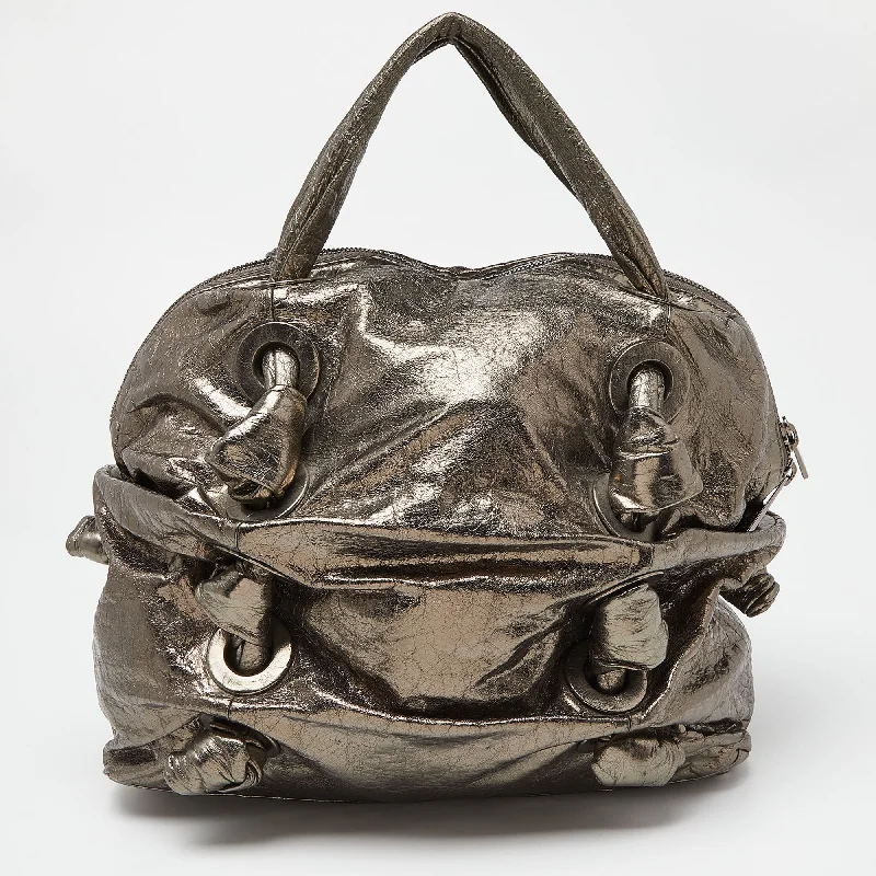 Metallic Gathered Leather Zuma Bag