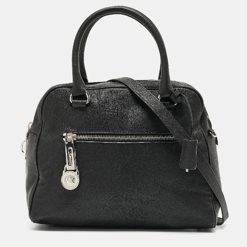 Black Leather Dome Top Handle Bag