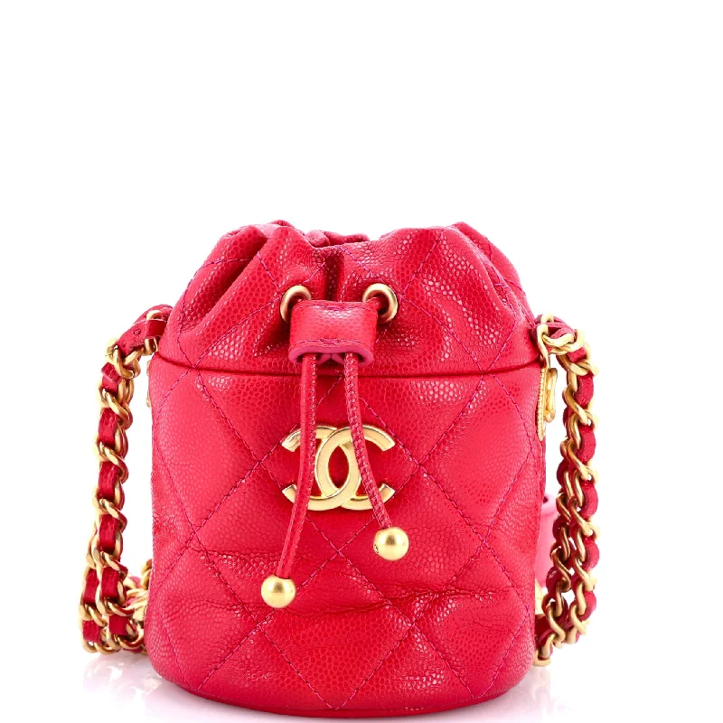 Twist Your Buttons Drawstring Bucket Bag Quilted Caviar Mini