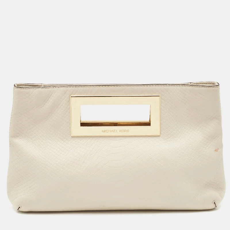 Off-White Snakeskin Embossed Leather Top Handle Frame Clutch