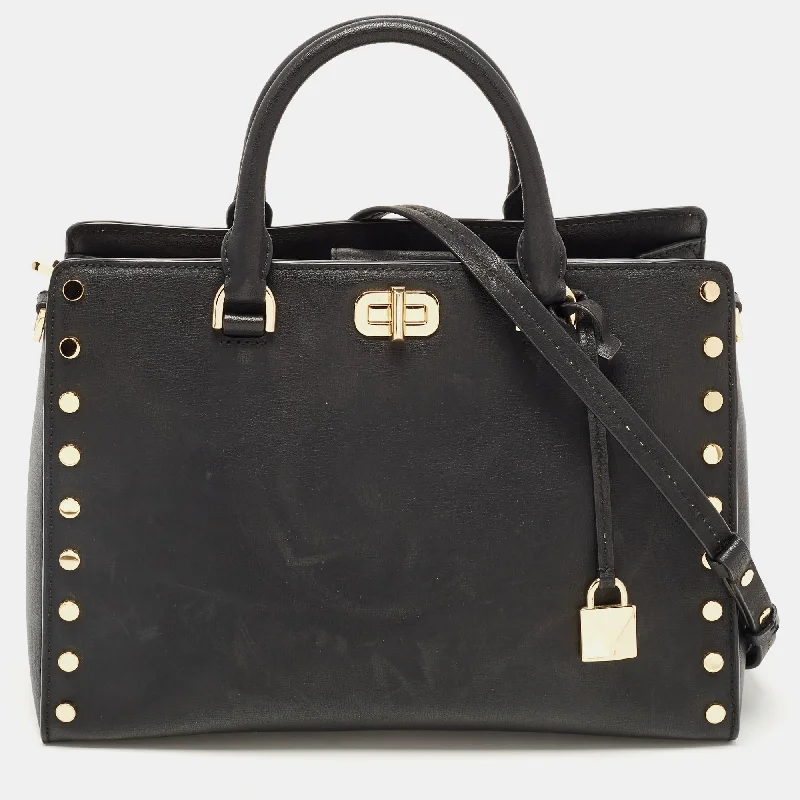 Black Leather Large Sylvie Studded Satchel