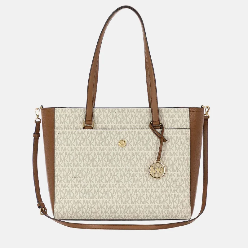 Beige & Brown - Leather - Tote Bag