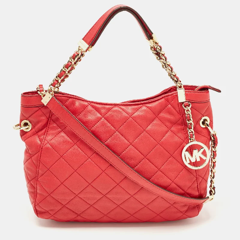 Red Quilted Leather Charm Hobo