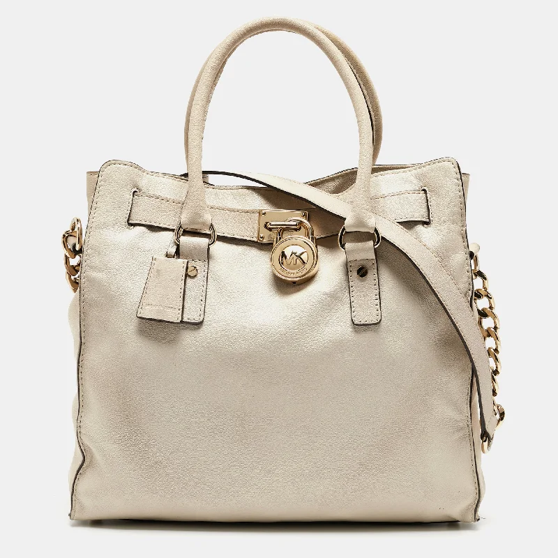 Light Beige Leather Large Hamilton North South Tote