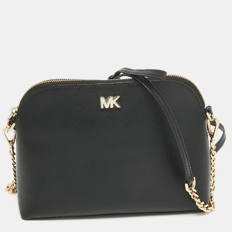 Black Leather Dome Crossbody Bag