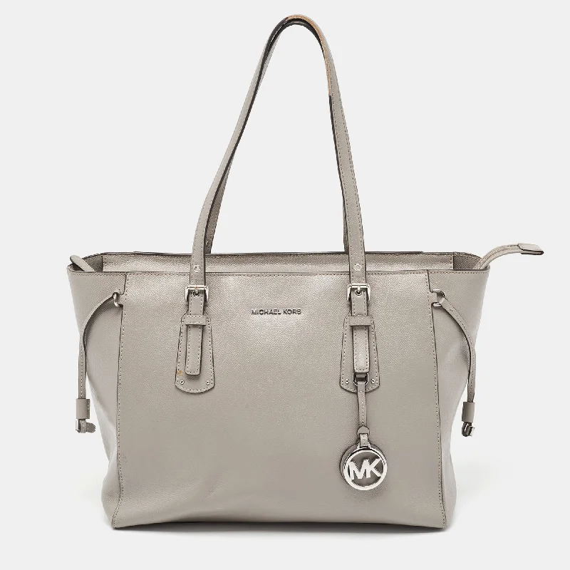 Grey Leather Medium Voyager Tote