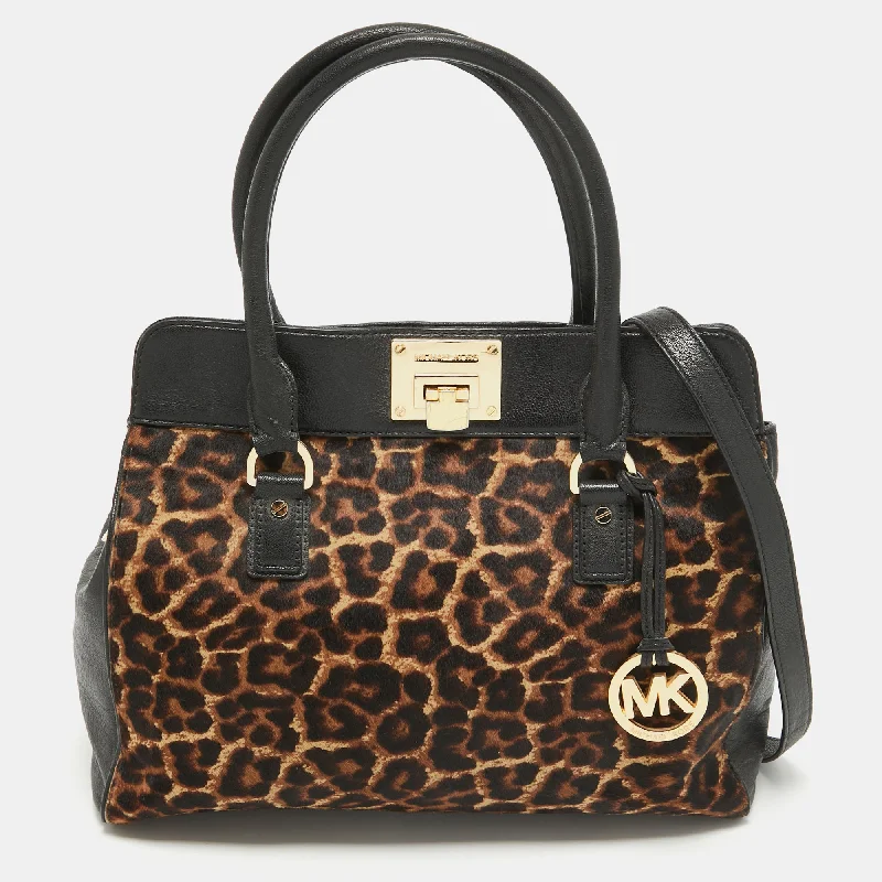 Black/Brown Leopard Print Calfhair and Leather Astrid Tote