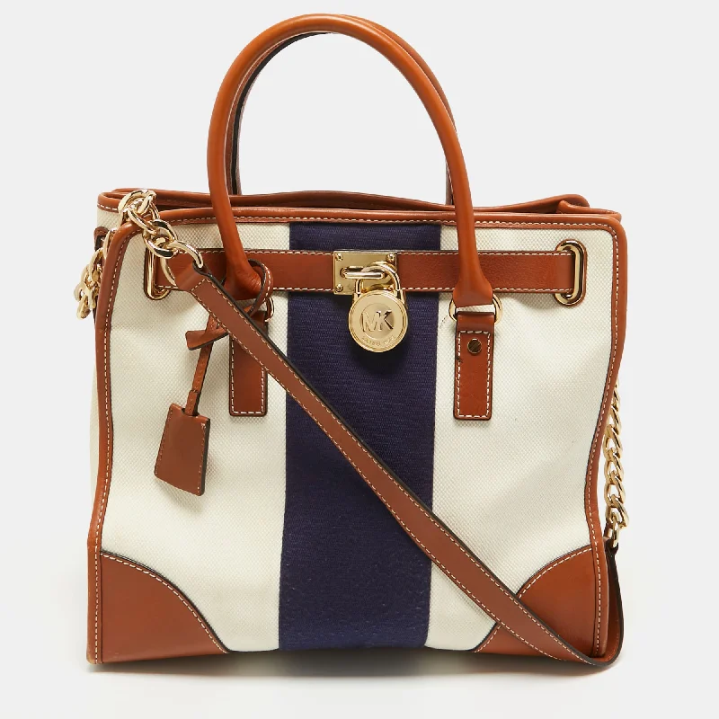 Tricolor Canvas and Leather Large Hamilton North South Tote