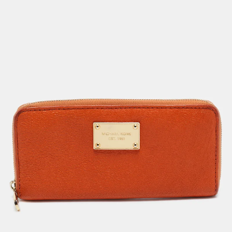 Orange Leather Jet Set Zip Around Wallet