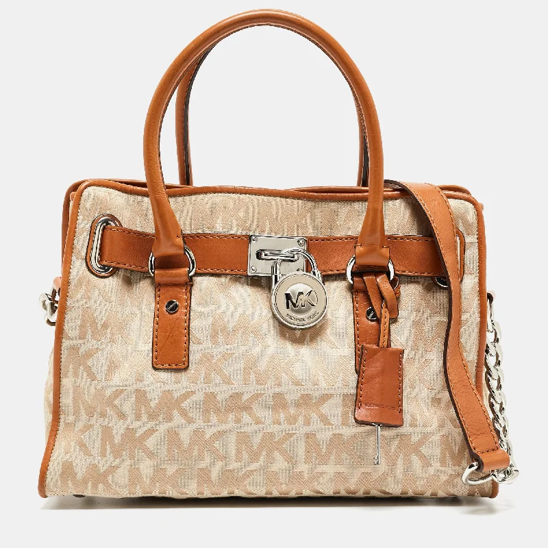 Beige/Brown Signature Canvas and Leather Hamilton Lock Tote