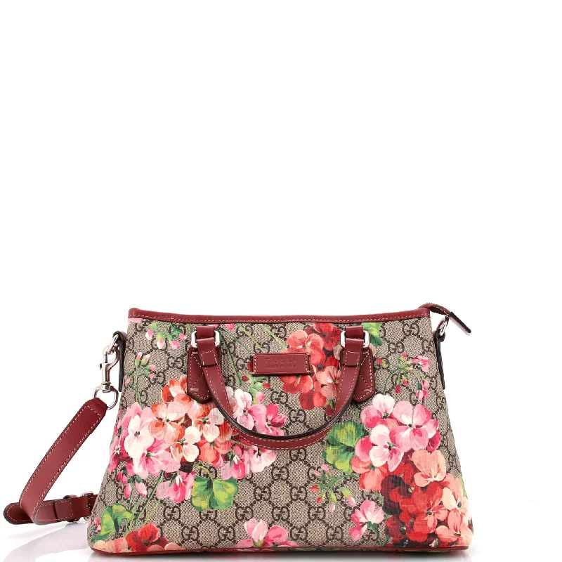 Convertible Zip Tote Blooms Print GG Coated Canvas Medium