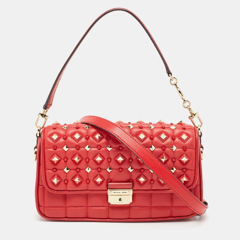 Red Quilted Leather Small Studded Bradshaw Convertible Shoulder Bag