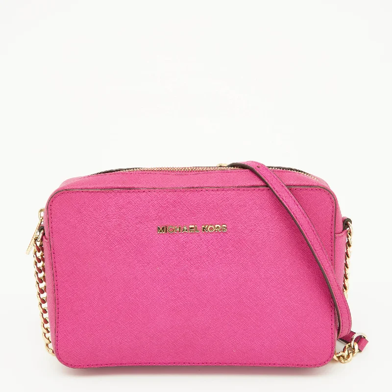 Pink Leather Jet Set Crossbody Bag