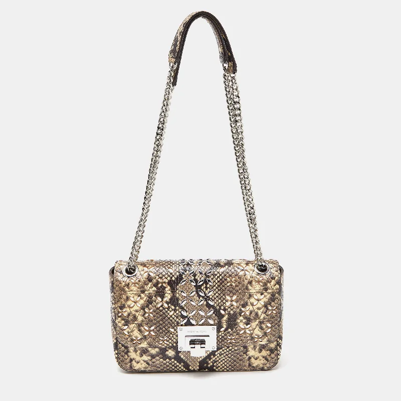 Michael Kors Beige/Brown Python Embossed Leather Chain Shoulder Bag