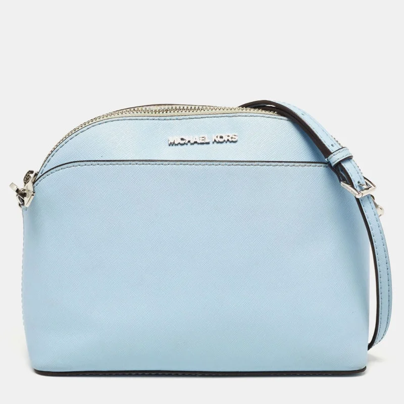 Light Blue Saffiano Leather  Emmy Dome Crossbody Bag