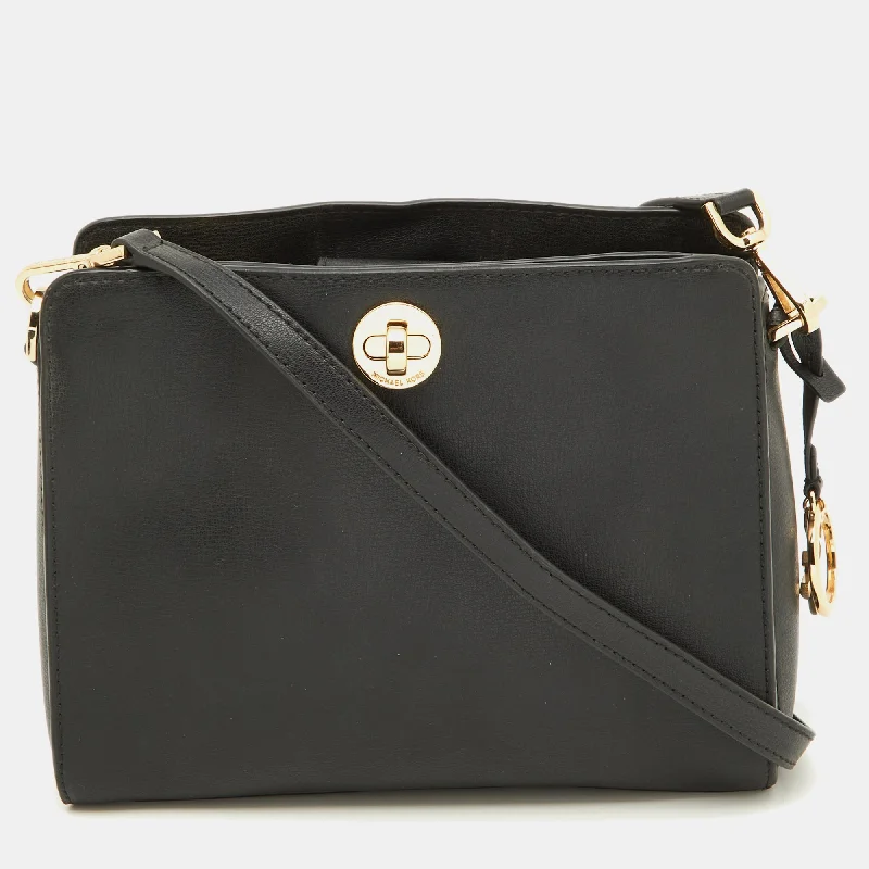 Michael Korse Black Leather Turnlock Crossbody Bag