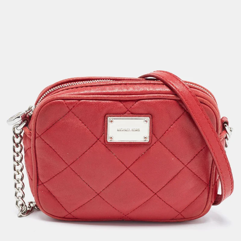 Red Quilted Leather Camera Shoulder Bag