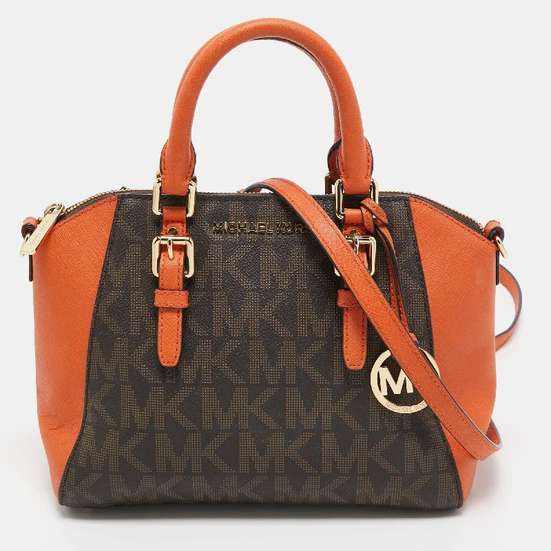 Orange/Brown Signature Coated Canvas and Leather Medium Ciara Satchel