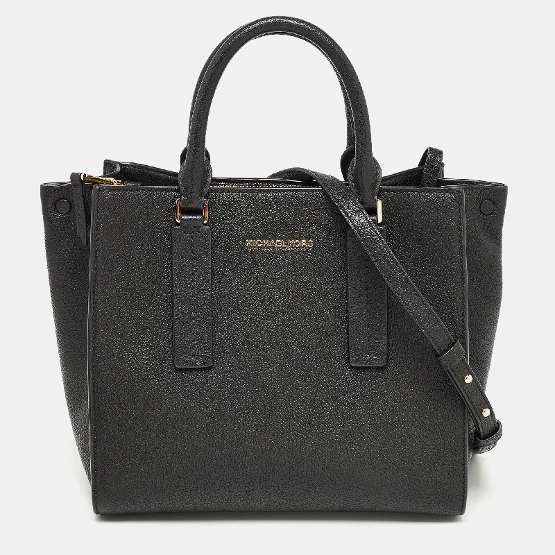 Black Leather Medium Alessa Satchel