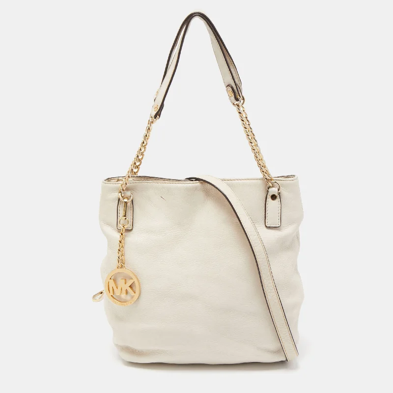 Off White Leather Charm Shoulder Bag