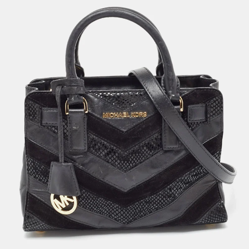 Black Leather And Suede East West Dillon Tote