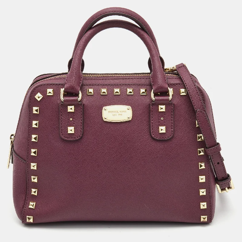 Purple Saffiano Leather Small Studded Sandrine Satchel