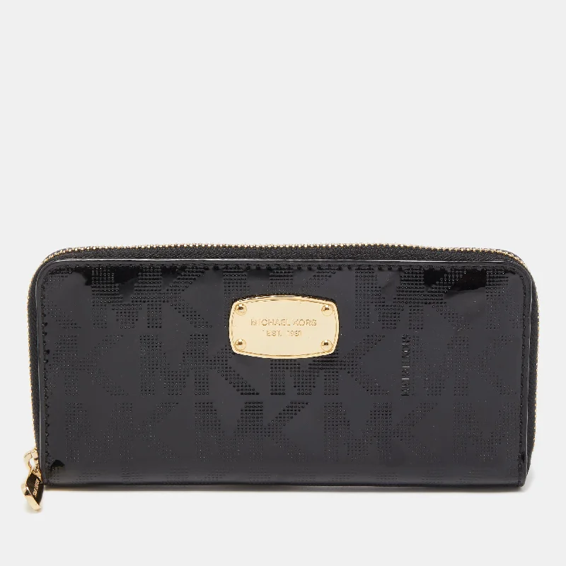 Black Patent Leather Zip Around Wallet