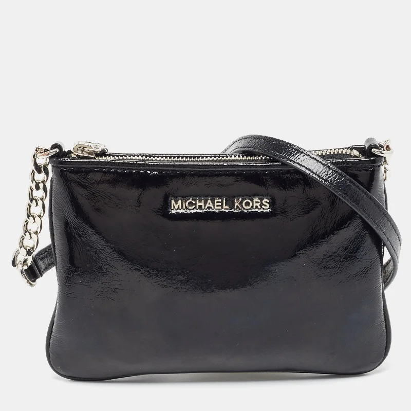 Black Patent Leather Zip Crossbody Bag