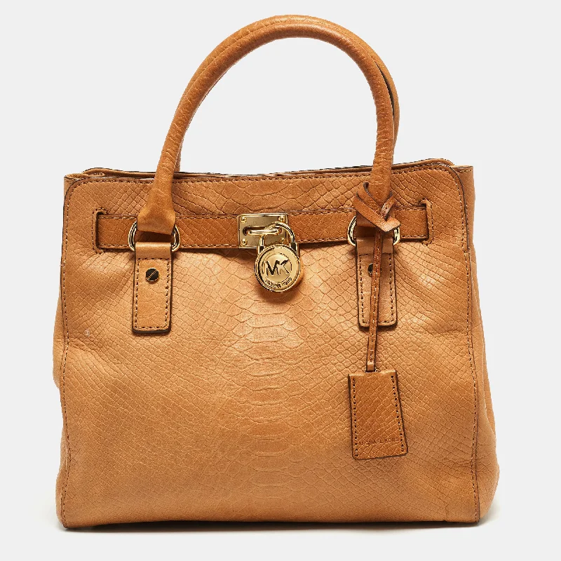 Tan Python Embossed Leather Hamilton North South Tote