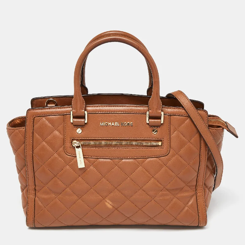 Brown Quilted Leather Selma Satchel