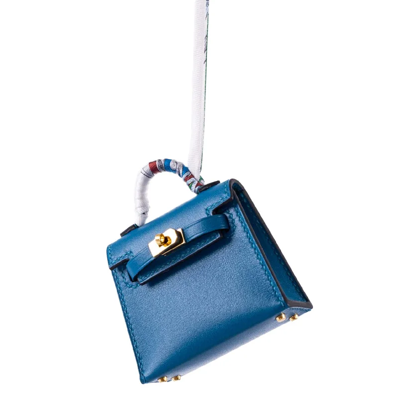 Hermès Micro Kelly Twilly Charm Blue Izmir Tadelakt Leather Gold Hardware - 2020, Y