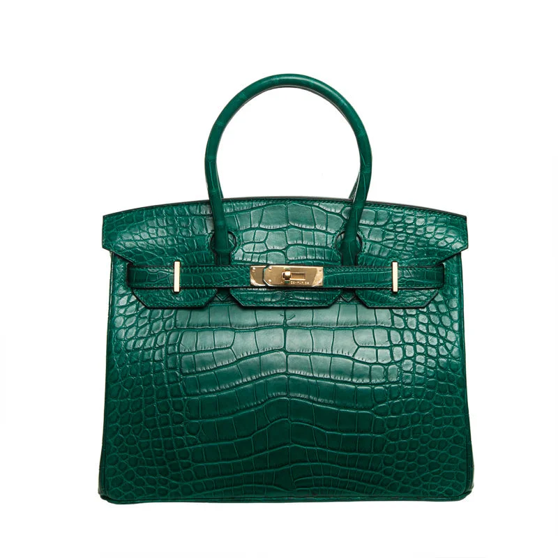 Hermès 30cm Birkin Malachite Matte Alligator Gold Hardware