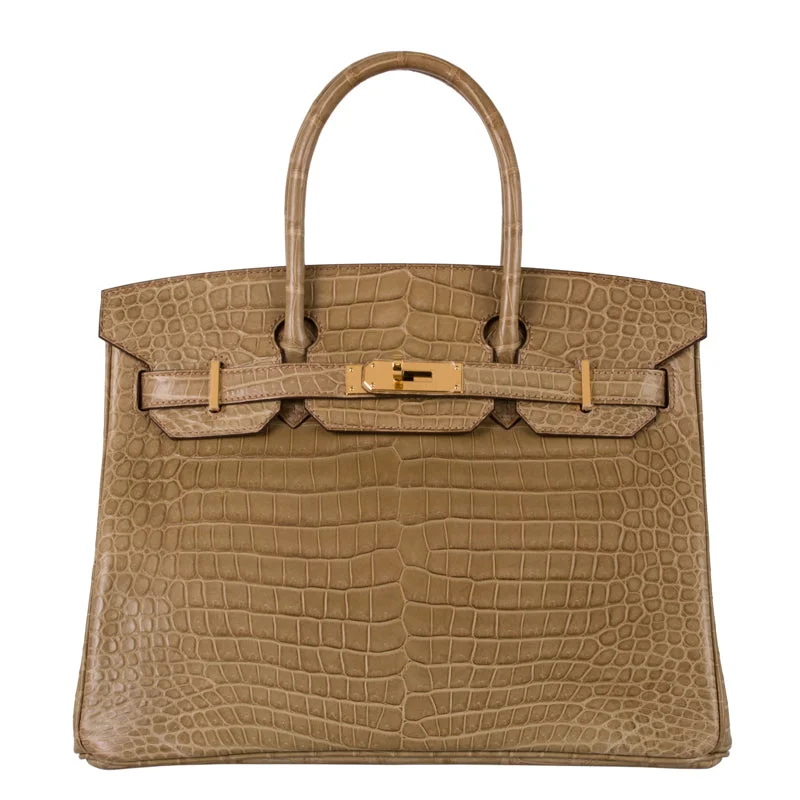 Hermès 30cm Birkin Poussiere Matte Porosus Gold Hardware