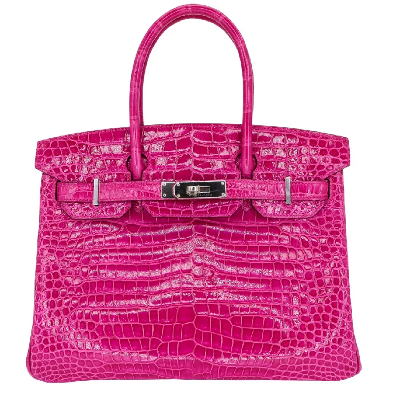 Hermès 30cm Birkin Rose Scheherazade Porosus Crocodile Palladium Hardware