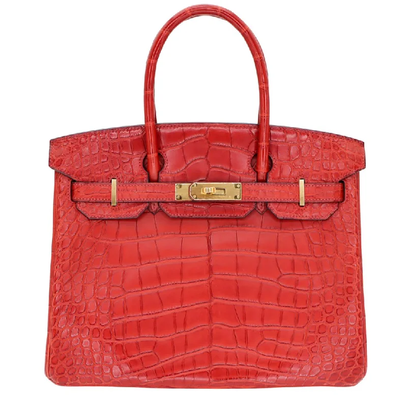 Hermès 30cm Birkin Verso Rouge H/Orange Poppy Matte Alligator Gold Hardware