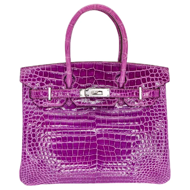 Hermès 30cm Birkin Violet Shiny Porosus Crocodile Palladium Hardware