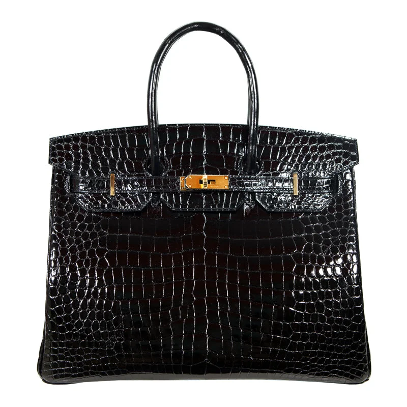 Hermès 35cm Birkin Black Porosus GHW