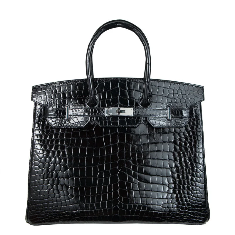 Hermès 35cm Birkin Black Porosus PHW