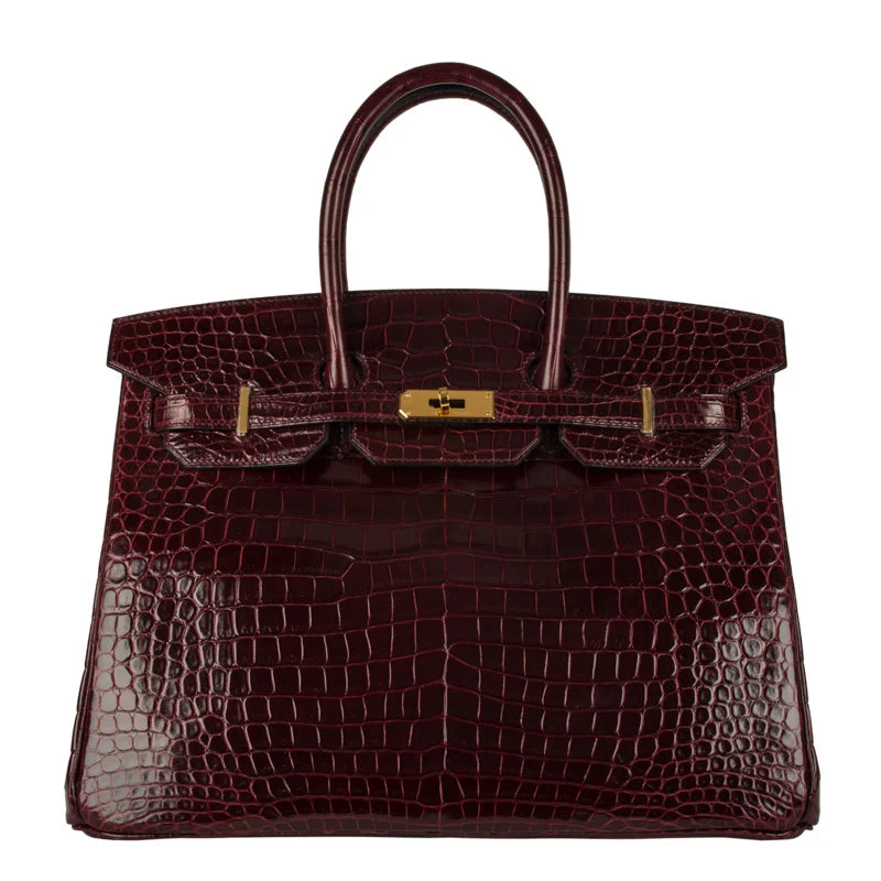 Hermès 35cm Birkin Bordeaux Shiny Porosus GHW