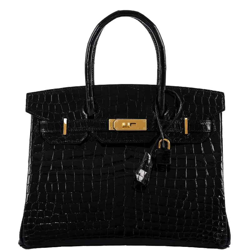 Hermès Birkin 30 Black Shiny Niloticus Crocodile Gold Hardware - 2021, Z