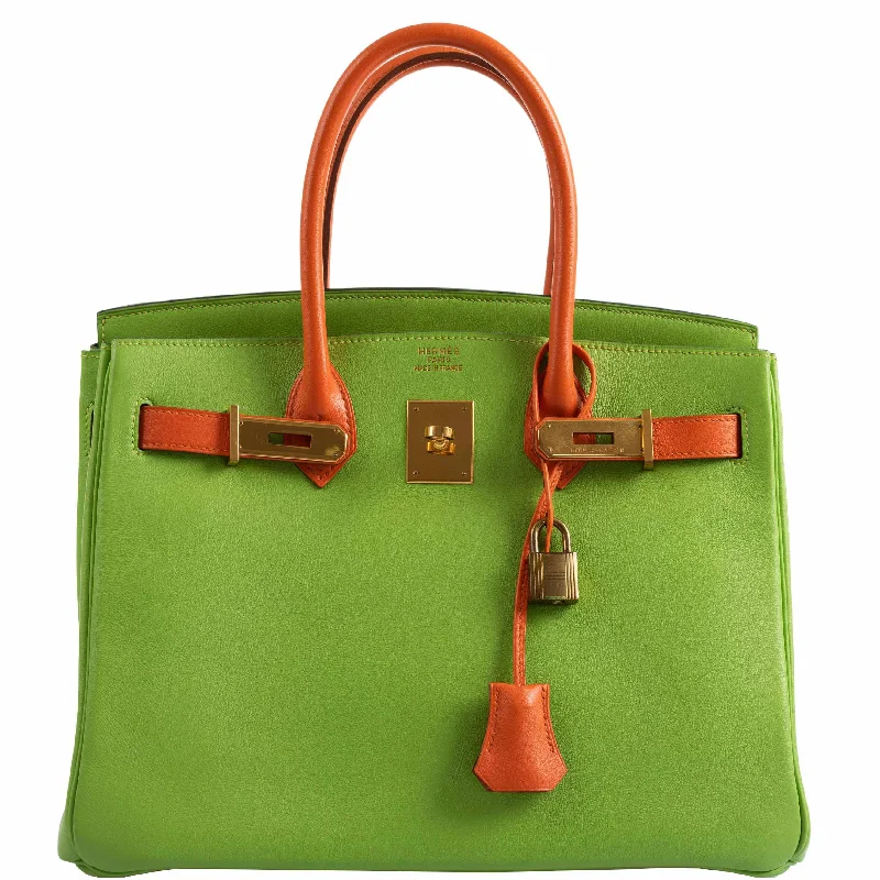 Hermès Birkin 30 Vert Cru & Orange H Gulliver Leather Gold Hardware - 1998