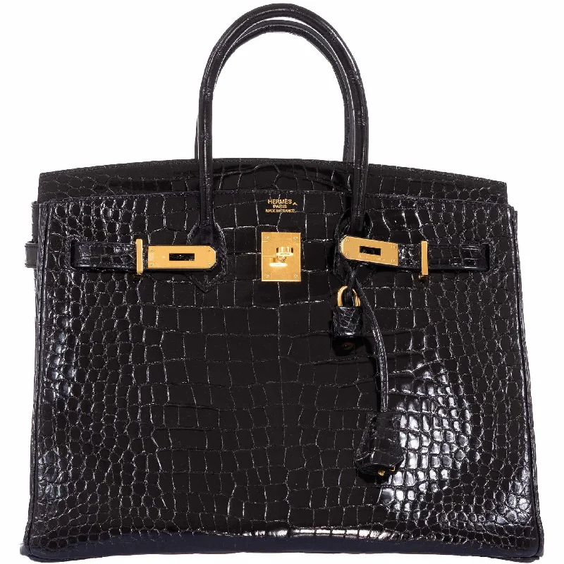 Hermès Birkin 35 Black Shiny Porosus Crocodile Gold Hardware